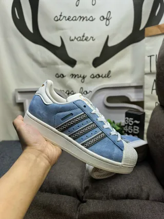 Adidas Superstar Light Blue Suede Shell Toe Lifestyle Sneakers 5