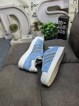 Adidas Superstar Light Blue Suede Shell Toe Lifestyle Sneakers 6