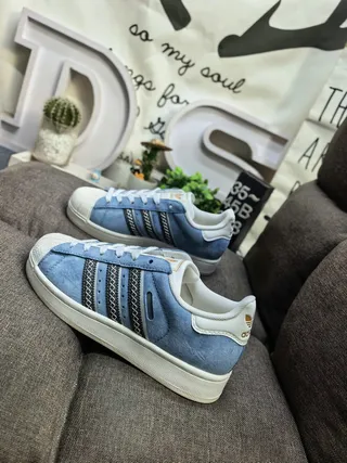 Adidas Superstar Light Blue Suede Shell Toe Lifestyle Sneakers 7