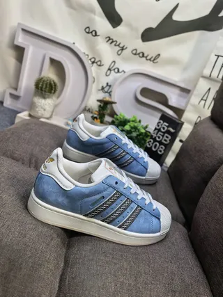 Adidas Superstar Light Blue Suede Shell Toe Lifestyle Sneakers 9