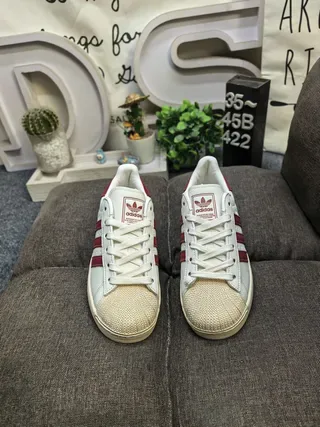 Adidas Superstar Off-White and Burgundy Lifestyle Sneakers 10