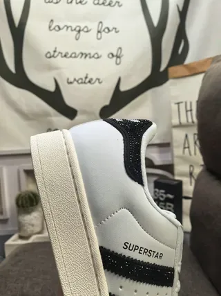 Adidas Superstar White and Black Glitter Heel Tab Lifestyle Sneakers 3