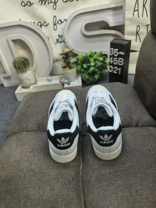 Adidas Superstar White and Black Glitter Heel Tab Lifestyle Sneakers 8
