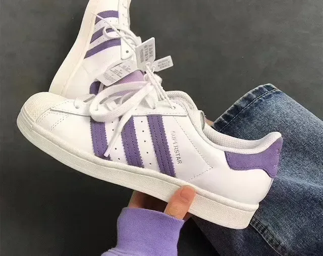 Adidas Superstar White and Purple Lifestyle Sneakers 10
