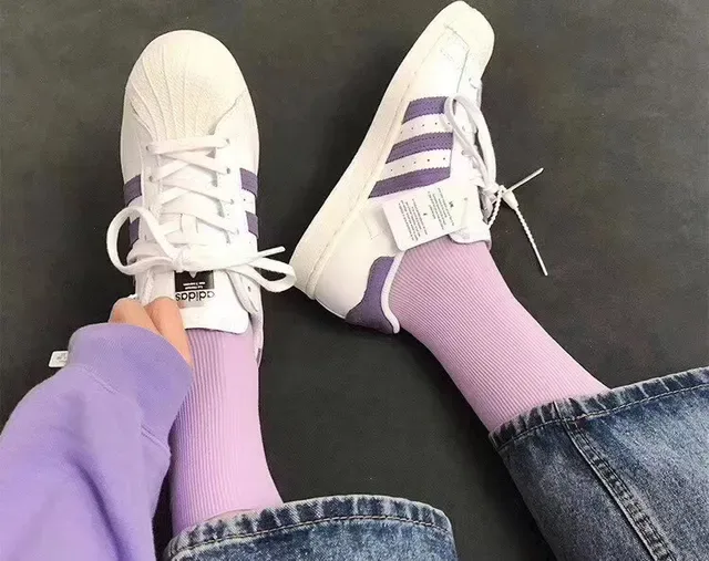 Adidas Superstar White and Purple Lifestyle Sneakers 13