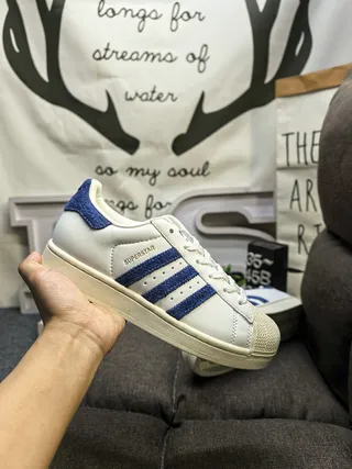 Adidas Superstar White and Royal Blue Lifestyle Sneakers 5
