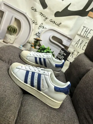 Adidas Superstar White and Royal Blue Lifestyle Sneakers 7