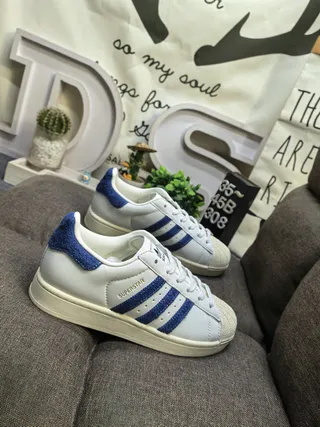 Adidas Superstar White and Royal Blue Lifestyle Sneakers 9