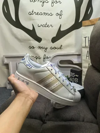 Adidas Superstar White Blue Shell-Toe Three-Stripe Lifestyle Sneakers 5