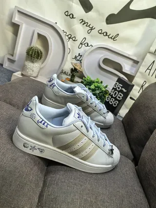 Adidas Superstar White Blue Shell-Toe Three-Stripe Lifestyle Sneakers 9