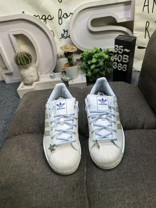 Adidas Superstar White Blue Shell-Toe Three-Stripe Lifestyle Sneakers 10