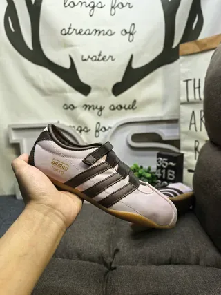 Adidas Tokyo Pink Brown Laceless Velcro Strap Three-Stripe Side Panel Sneakers 5