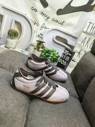 Adidas Tokyo Pink Brown Laceless Velcro Strap Three-Stripe Side Panel Sneakers 9