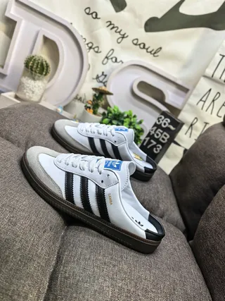 Adidas White Black Slip-On Mule Three Stripes Loafer 7