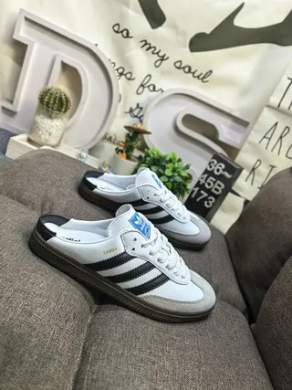 Adidas White Black Slip-On Mule Three Stripes Loafer 9