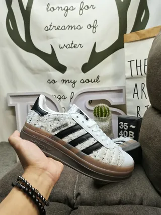 Adidas White Black Tweed-Textured Upper Three Stripes Lifestyle Sneakers 5