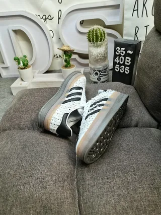Adidas White Black Tweed-Textured Upper Three Stripes Lifestyle Sneakers 6