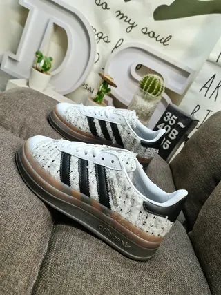 Adidas White Black Tweed-Textured Upper Three Stripes Lifestyle Sneakers 7