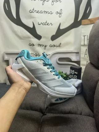 Adidas White Blue Mesh Upper Cyan Accent Details Lifestyle Sneakers 5