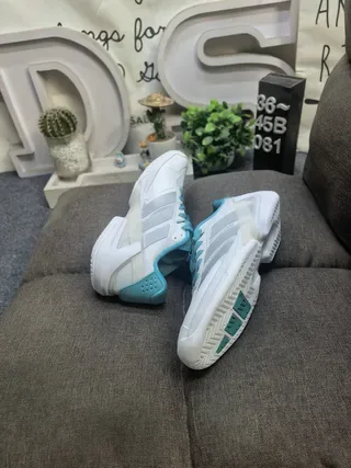 Adidas White Blue Mesh Upper Cyan Accent Details Lifestyle Sneakers 6