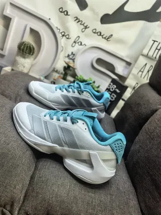 Adidas White Blue Mesh Upper Cyan Accent Details Lifestyle Sneakers 7