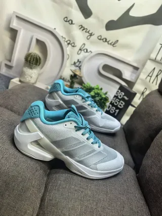 Adidas White Blue Mesh Upper Cyan Accent Details Lifestyle Sneakers 9