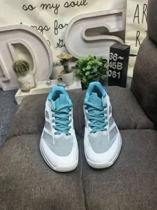 Adidas White Blue Mesh Upper Cyan Accent Details Lifestyle Sneakers 10