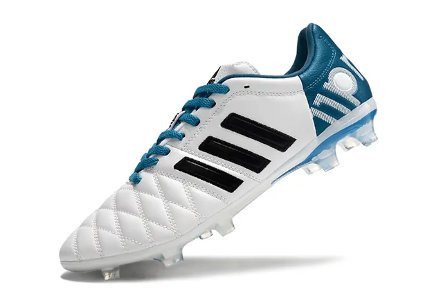 Adidas White Blue Quilted Leather Upper Three Black Stripes Firm-Ground Soccer Shoes 3