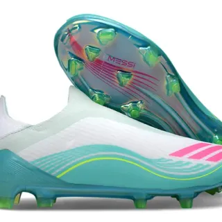 Adidas White Blue Sock-Fit Collar Translucent Sole Plate Firm-Ground Soccer Shoes