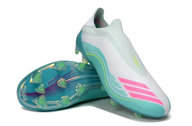 Adidas White Blue Sock-Fit Collar Translucent Sole Plate Firm-Ground Soccer Shoes 4