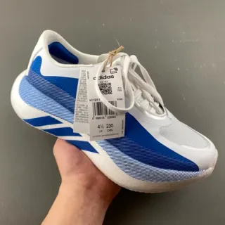 Adidas White Blue Wave-Patterned Side Stripes Knit-Mesh Upper Lifestyle Sneakers