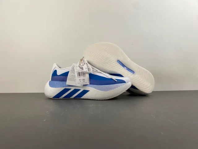 Adidas White Blue Wave-Patterned Side Stripes Knit-Mesh Upper Lifestyle Sneakers 12