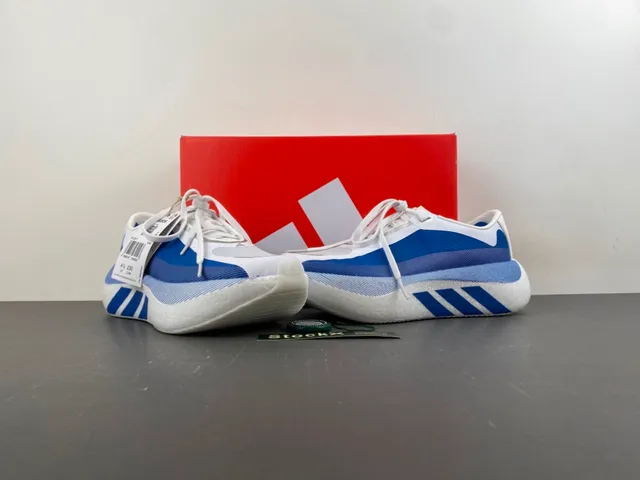 Adidas White Blue Wave-Patterned Side Stripes Knit-Mesh Upper Lifestyle Sneakers 13
