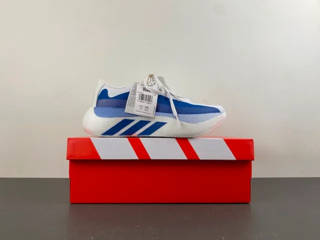 Adidas White Blue Wave-Patterned Side Stripes Knit-Mesh Upper Lifestyle Sneakers 15