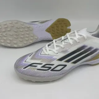 Adidas White Gold Low-Cut Synthetic Upper Gradient Purple Line Pattern Turf Soccer Shoes