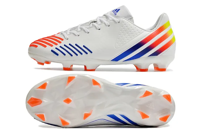 Adidas Blanco Multicolor Cordones Asimétricos Perforados Upper Sintético Campo Firme Zapatos de Fútbol 7