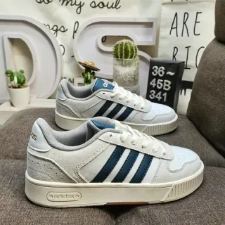 Adidas White Navy Low-Top Perforated Toebox Lifestyle Sneakers