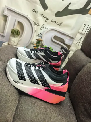 Adidas White Pink Sculpted Lightstrike Pro Midsole Perforated Mesh Upper Running Shoes 7