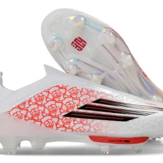 Adidas White Red Low-Cut Sock-Fit Upper Translucent Iridescent Soleplate Firm-Ground Soccer Shoes