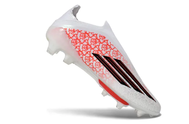 Adidas White Red Low-Cut Sock-Fit Upper Translucent Iridescent Soleplate Firm-Ground Soccer Shoes 2