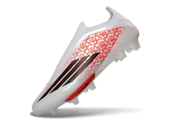 Adidas White Red Low-Cut Sock-Fit Upper Translucent Iridescent Soleplate Firm-Ground Soccer Shoes 3