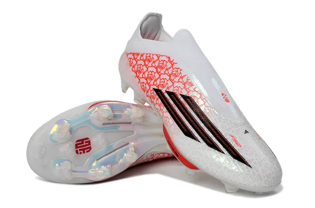 Adidas White Red Low-Cut Sock-Fit Upper Translucent Iridescent Soleplate Firm-Ground Soccer Shoes 4