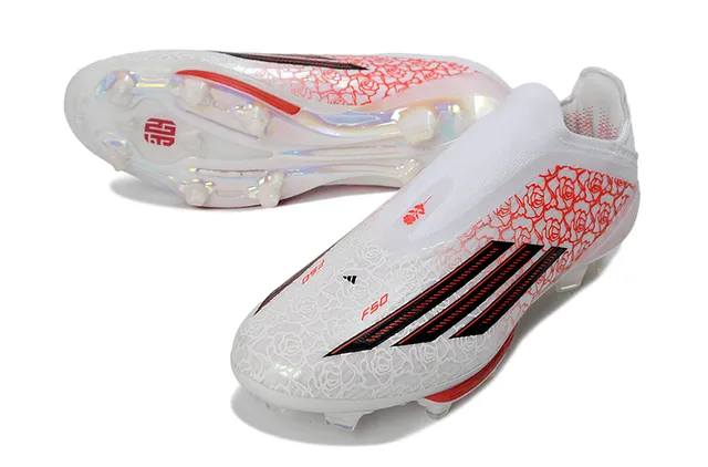 Adidas White Red Low-Cut Sock-Fit Upper Translucent Iridescent Soleplate Firm-Ground Soccer Shoes 5