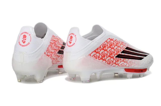 Adidas White Red Low-Cut Sock-Fit Upper Translucent Iridescent Soleplate Firm-Ground Soccer Shoes 6