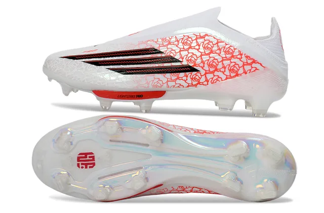 Adidas White Red Low-Cut Sock-Fit Upper Translucent Iridescent Soleplate Firm-Ground Soccer Shoes 7