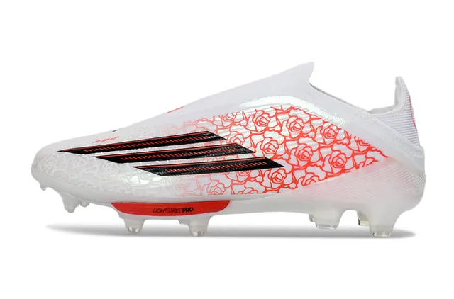 Adidas White Red Low-Cut Sock-Fit Upper Translucent Iridescent Soleplate Firm-Ground Soccer Shoes 8