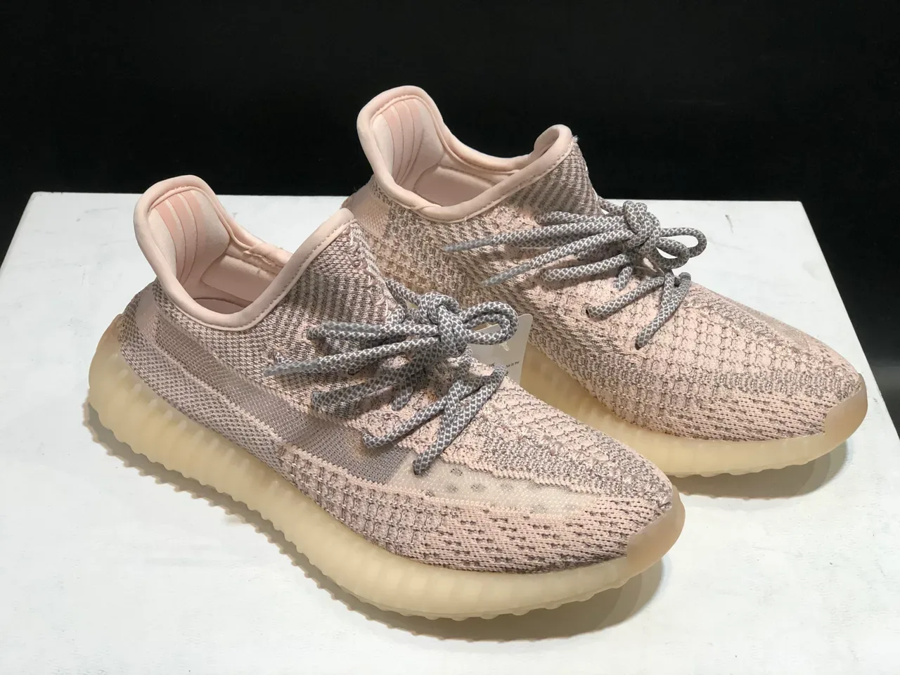 Adidas Yeezy Boost 350 Beige Gray Knit Upper Ribbed Translucent Sole Lifestyle Sneakers 4