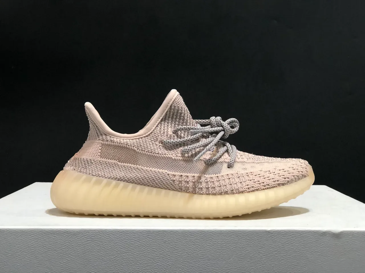 Adidas Yeezy Boost 350 Beige Gray Knit Upper Ribbed Translucent Sole Lifestyle Sneakers 5