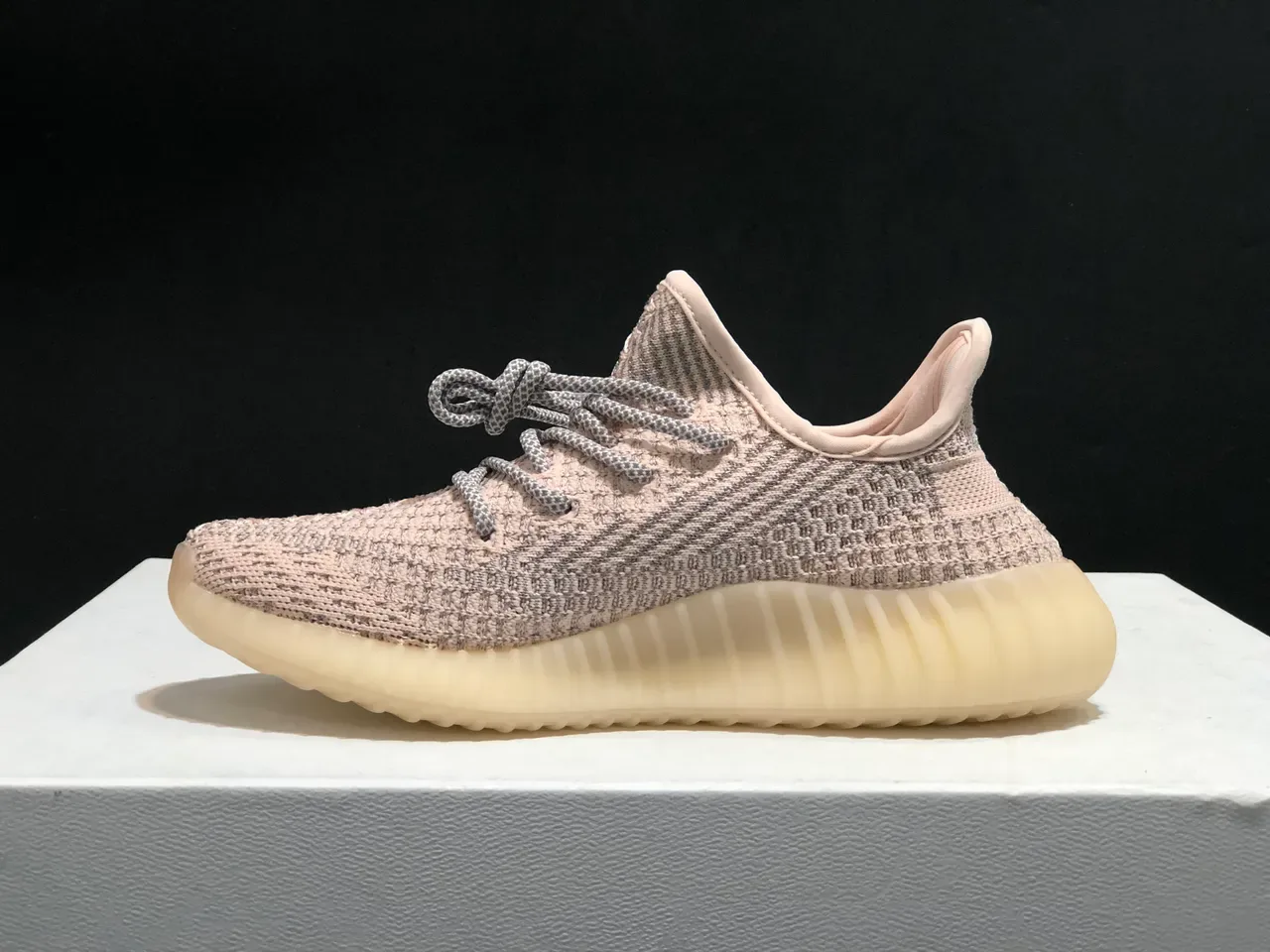 Adidas Yeezy Boost 350 Beige Gray Knit Upper Ribbed Translucent Sole Lifestyle Sneakers 10