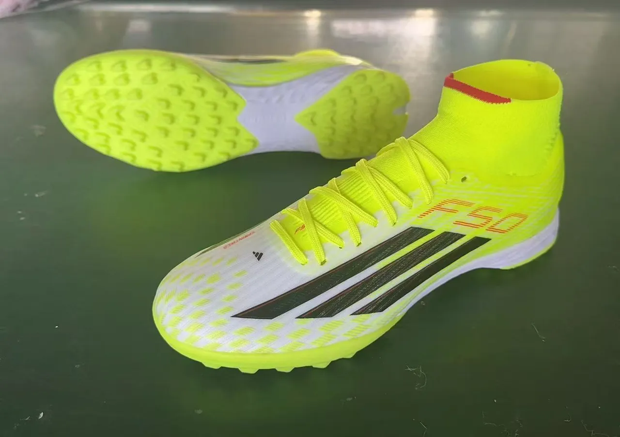Adidas Jaune Noir Haut-Coupé Col en Tricot Néon Partie Supérieure Synthétique Turf Chaussures de Football 10